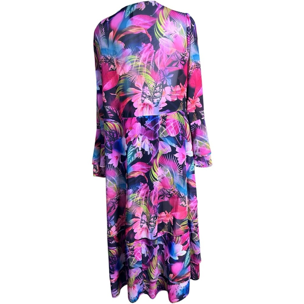 Torrid Women Tropical Floral Duster Kimono  Size 1X (14–16) Pink Blue Sheer Boho - Picture 2 of 8